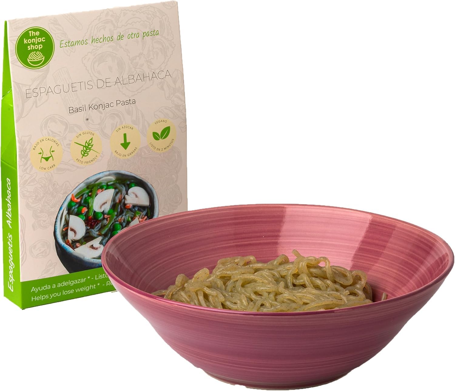 The Konjac Shop - Espaguetis Konjac de Albahaca 270g Sin Gluten Bajo en Calorías y Carbohidratos Ideal para Dietas Keto y Veganas (Pack de 5)