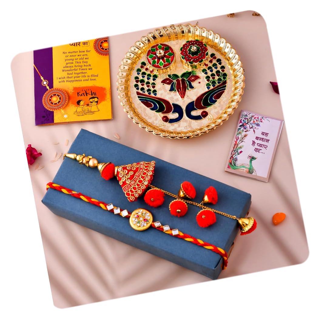 Rakhi Gift Combo Set for Brother and Bhabhi Bhaiya Bhabhi Rakhi Set with Pooja Thali, Kundan Lumba Couple Rakhi Pair for Bhai Bhabhi Rakshabandhan Rakhi Gift-image-21