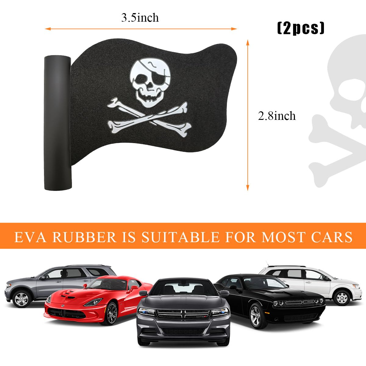 KVAEY 2 PCS Pirate Flag Car Antenna Topper, Automotive Pirate Flag Shaped Antenna Topper, Antenna Topper with Cool Skull Crossbones for Car Truck SUV, Universal Car Accessories