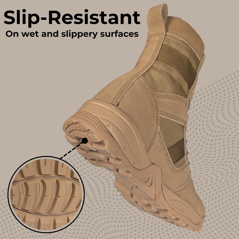 Tact Squad Patriot Military Tactical Work Boots 8" Lightweight Leather Comfortable All Day Use Hiking Motorcyle Boots for Men and Women with Memory Foam Insole and Ankle High Protection