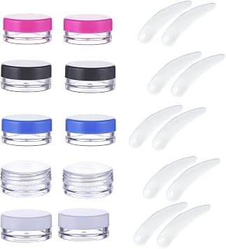 Aeuezxx Empty Sample Pots, 10 Pcs Cosmetic Containers and 10 Pcs Makeup Spatulas, Empty Plastic Cosmetic Jars, Clear Travel Cosmetic Container, Mini Plastic Spatulas, for Face Creams, Sample, Make-Up