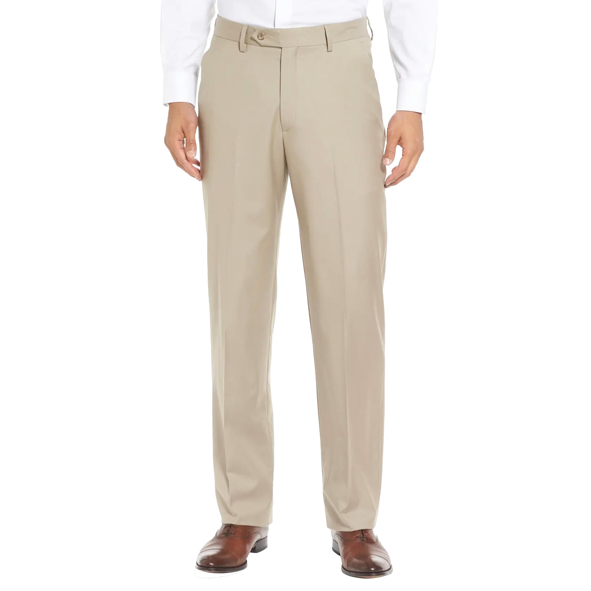 Men's Classic Fit Flat Front Dress Pants Expandable Waist Wrinkle Free Suit Pants for Men