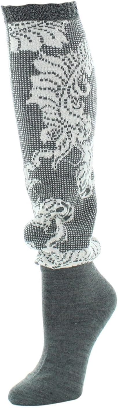 Natori Women's Feather Lace Wool-blend Knee Socks Dark Gray Heather 9-11