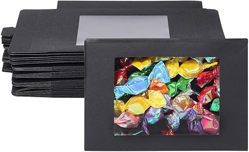 Miniatura 8 de BENECREAT Paquete de 30 cajas de papel kraft de 5 x 3 x 0.6 pulgadas con ventana de PVC transparente, caja de regalo para dulces, galletas y otras