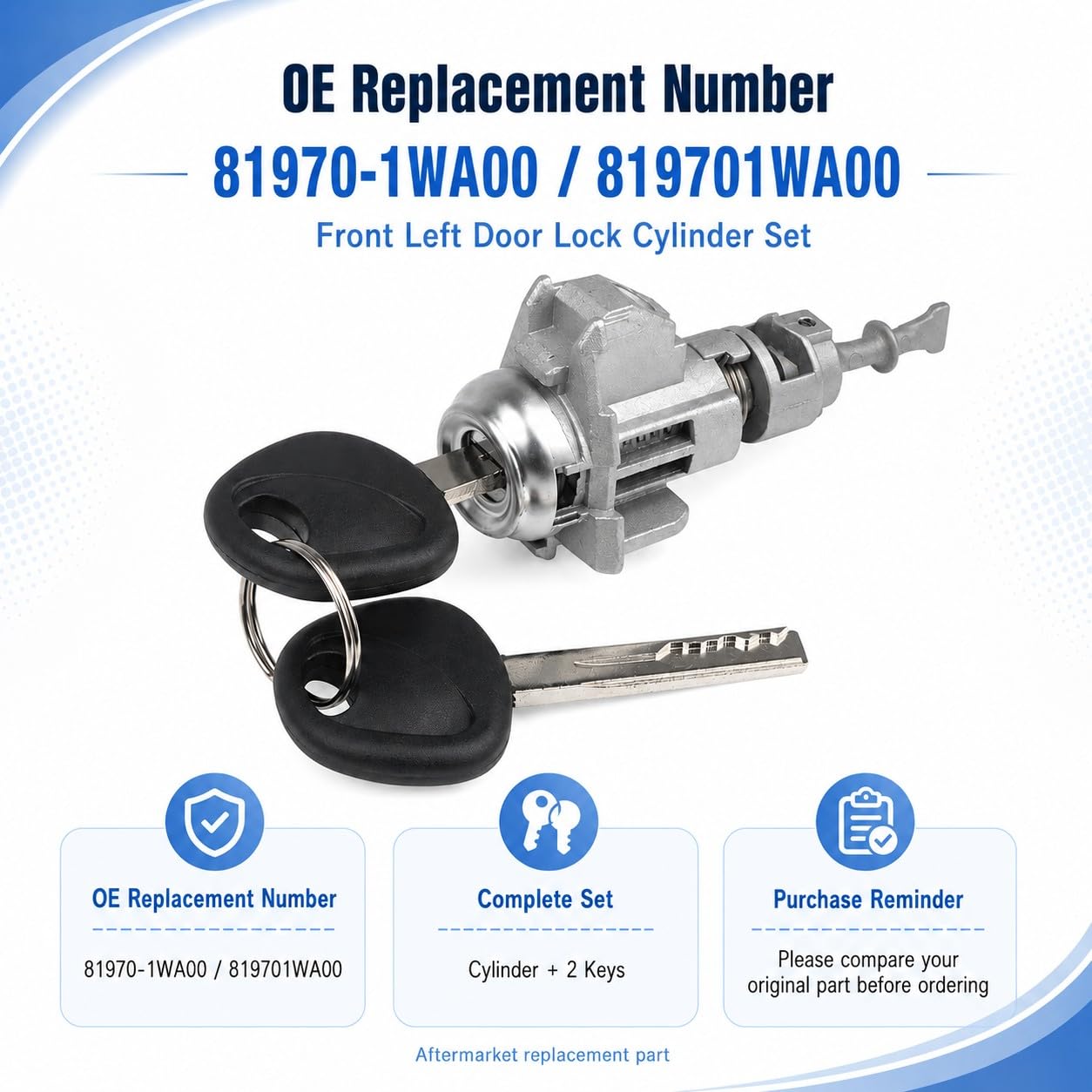 Amazon.com: 81970-1WA00, Front Left Door Lock Cylinder 2 Keys For