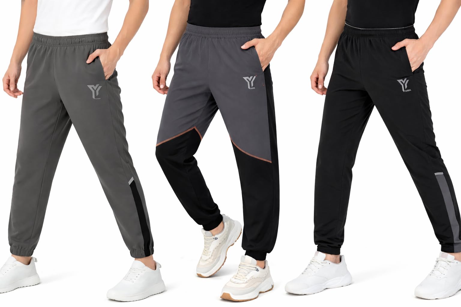 Men’s Rapid Dry Track Pants Pack of 3 | Comfortable Regular Fit | Zipper Pockets | Gym, Sports-image-46