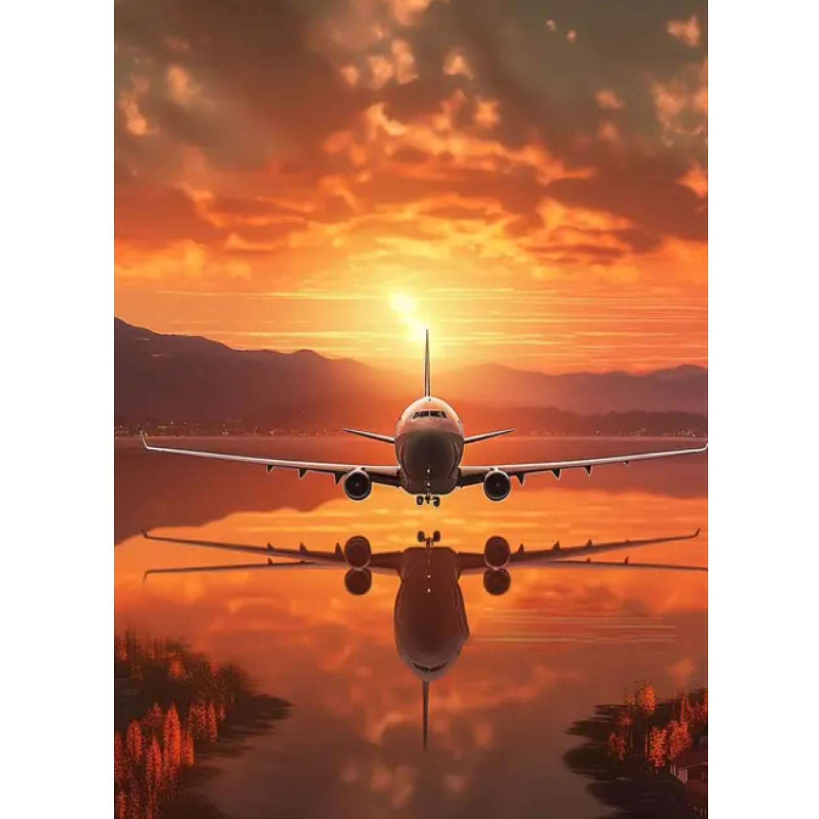 Amazon.co.jp: BAIQIAOLIYI 飛行機日没風景空飛行機雲ポスタープリント