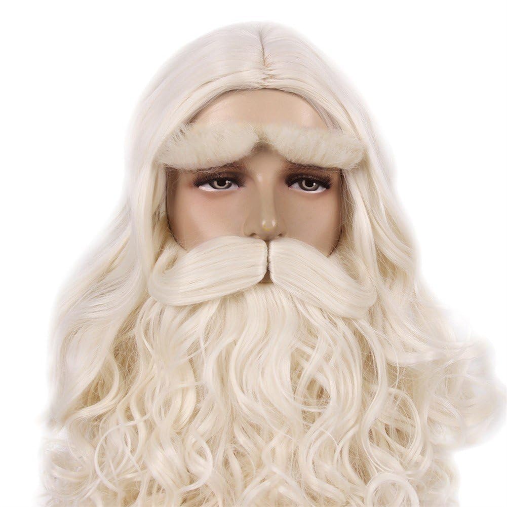 Sanfly Ensemble De Déguisement De Père Noël Amusant avec Barbe, Perruque Sourcils Longs Bouclés, Idéal pour Halloween Noël.
