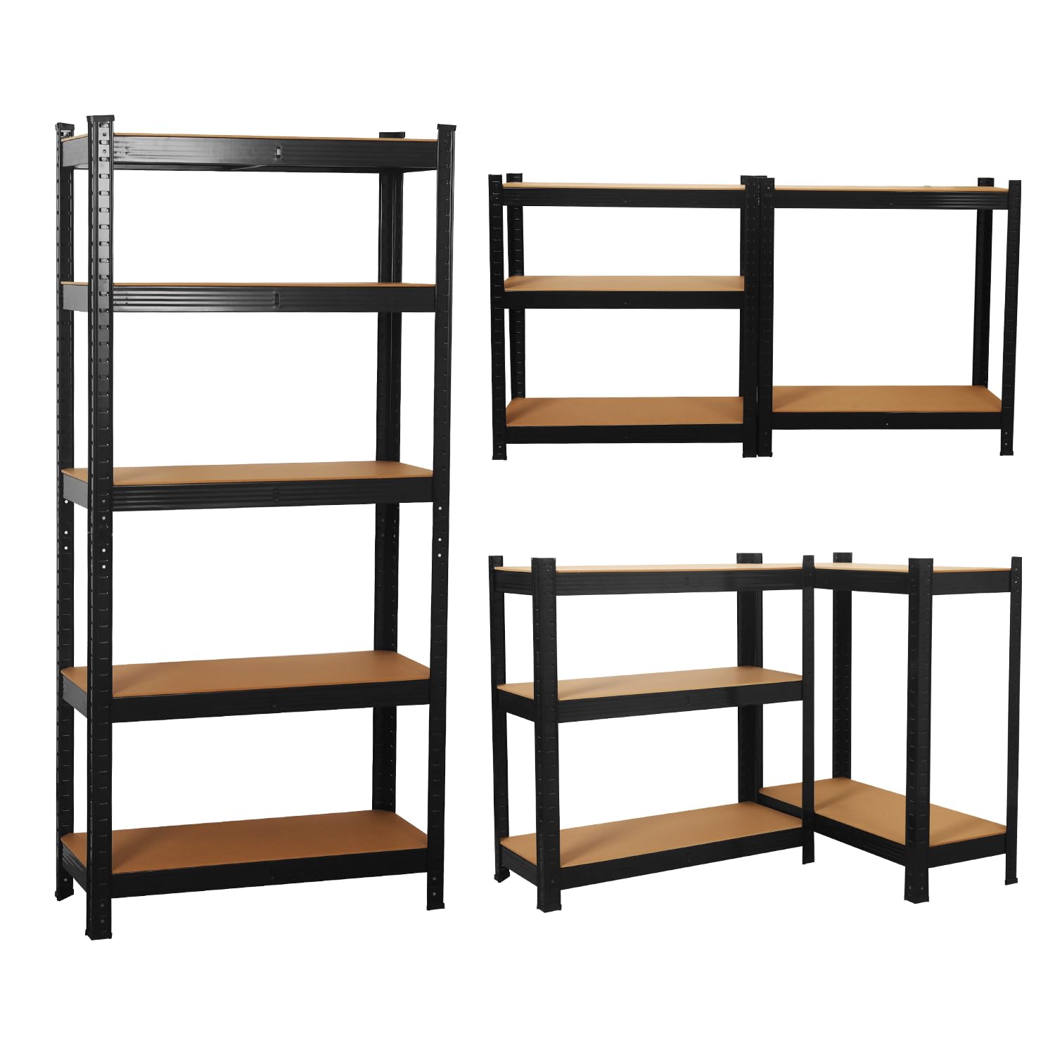 shine planet 5 Tier Garage Shelves Metal Storage Shelving Heavy Duty Shed Storage Racking Unit Adjustable Boltless for Warehouse Workshop Office (Black, 90x40x180cm)