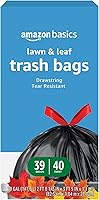 Amazon Basics 39 Gallon Lawn & Leaf Drawstring Trash Bags, 40 Count - Tear-Resistant, Easy-Tie for Yard Cleanup