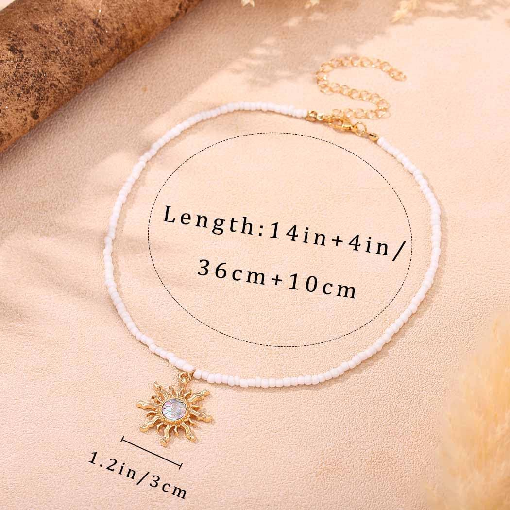 Yalice Boho Beaded Choker Necklace Opal Sun Pendant Necklaces Beach Mermaid Jewelry Gift for Women - Image 3