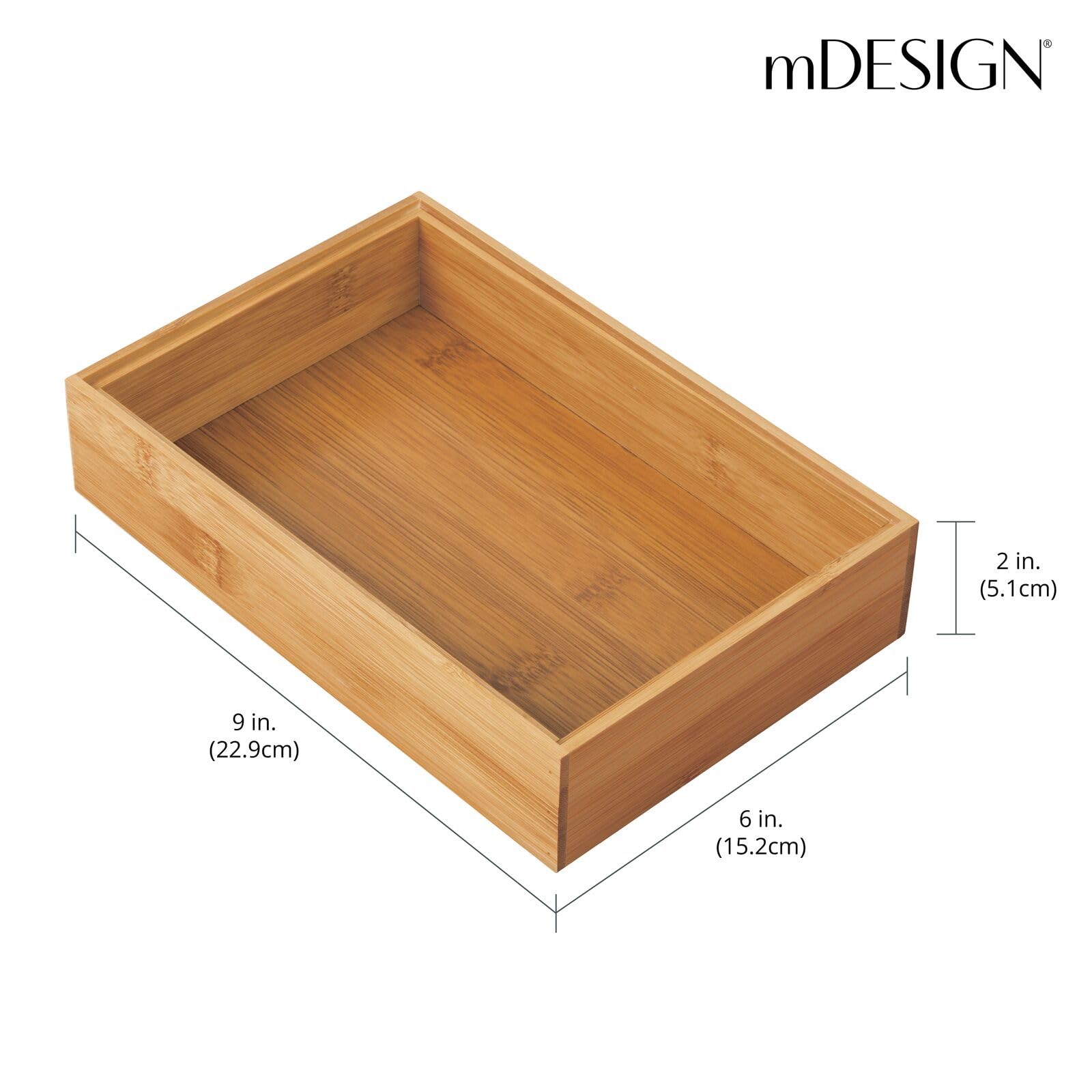 mDesign Zestaw 6 pojemników do przechowywania, do kuchni – duże do szuflad, z bambusa – organizer z możliwością układania jeden na drugim, na sztućce i przybory kuchenne – kolor naturalny