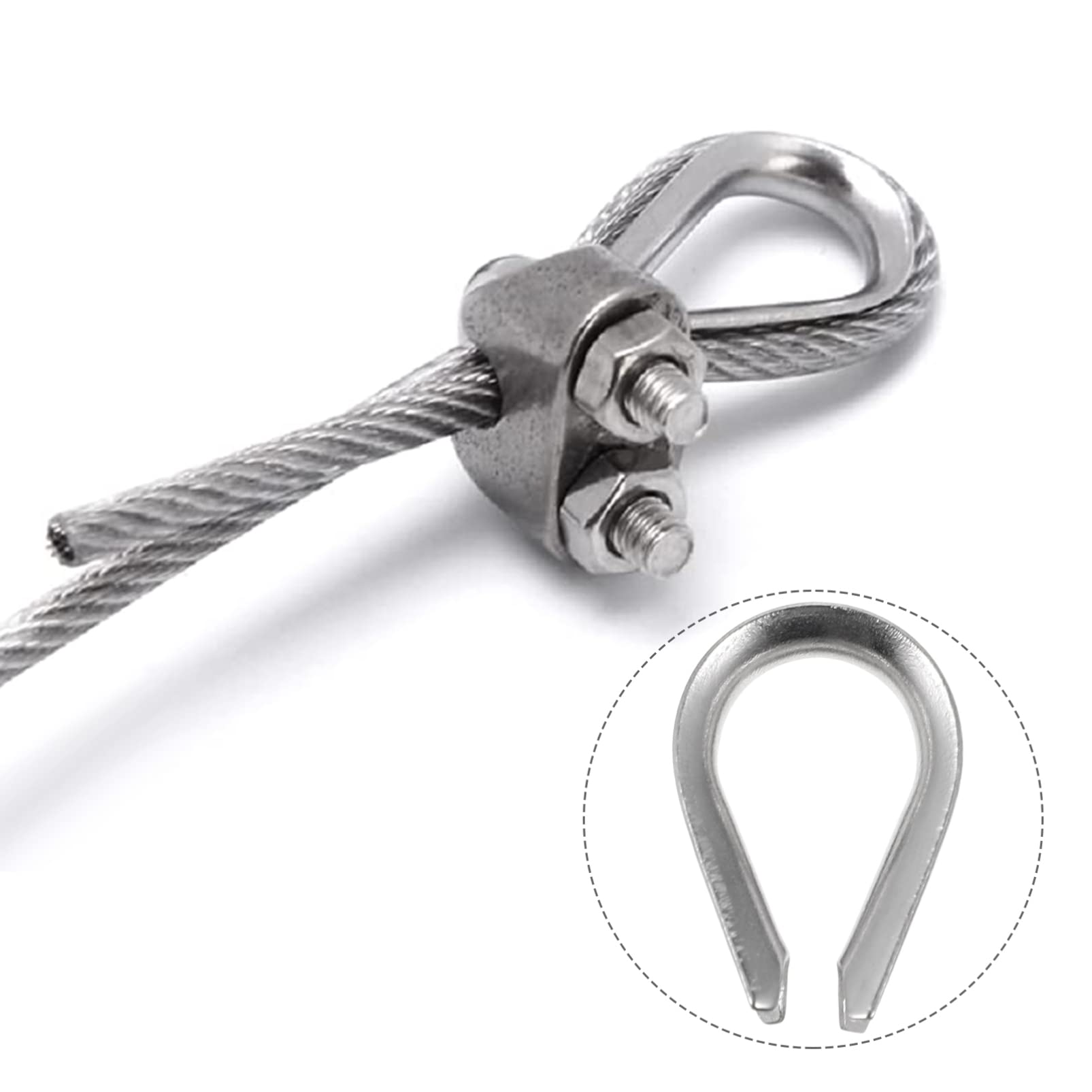 MUCKLILY 20pcs Wire Rope Sleeves Riggs Fasteners 3/8 Wire Rope Cable Thimble Wire Rigging Electrical Cord Wire Rope Cable Clip Thimble Wire Rope Thimble Rigging Stainless Steel Silver