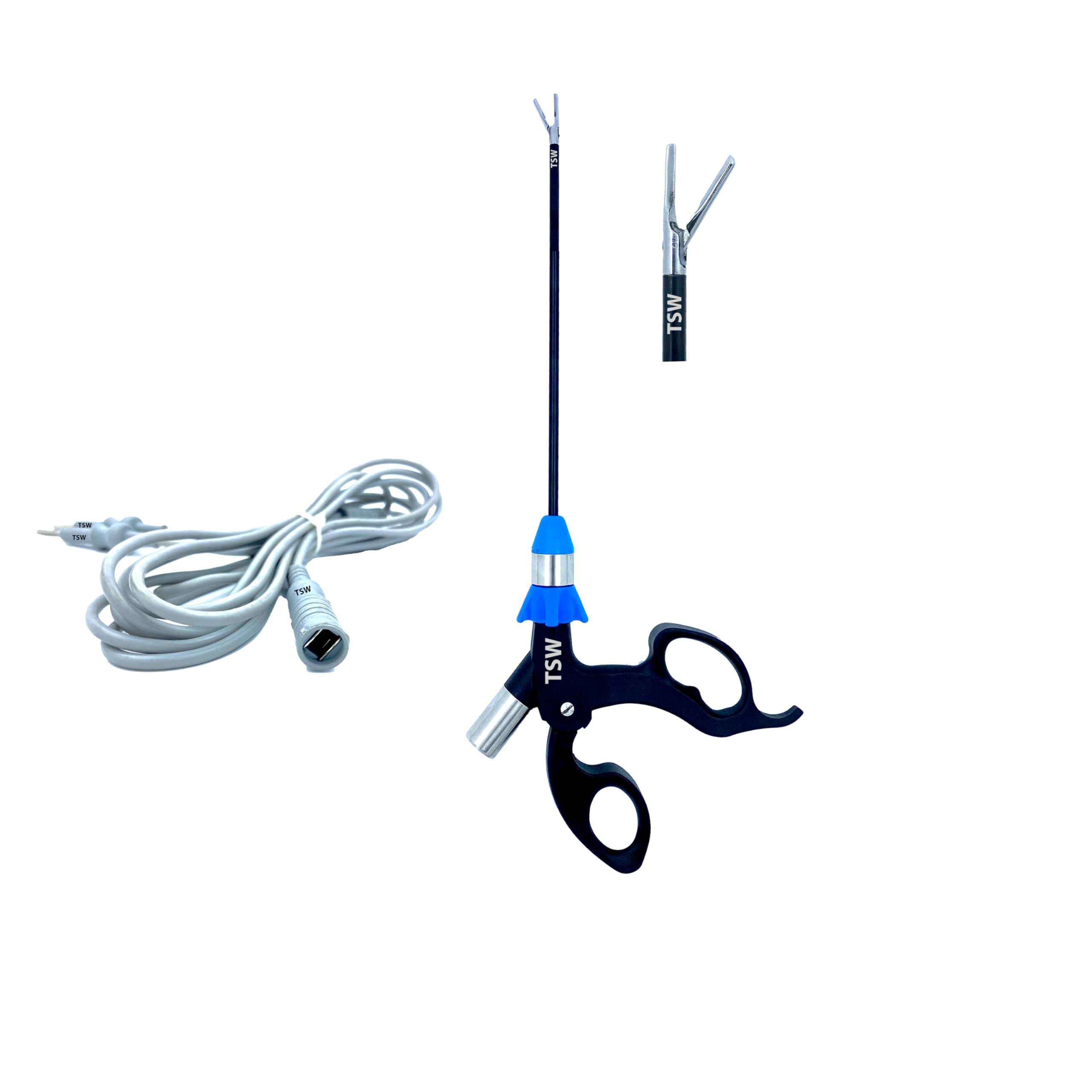TSW Laparoscopic Open Vessel Sealer Cutter with Cable | Small Bipolar Shearer Dissector Forceps | Wolf Type Handle | Straight & Silver Jaw | 5mm/17cm | Laparoscopy Endoscopy Surgery Surgical Instrument Qty.1