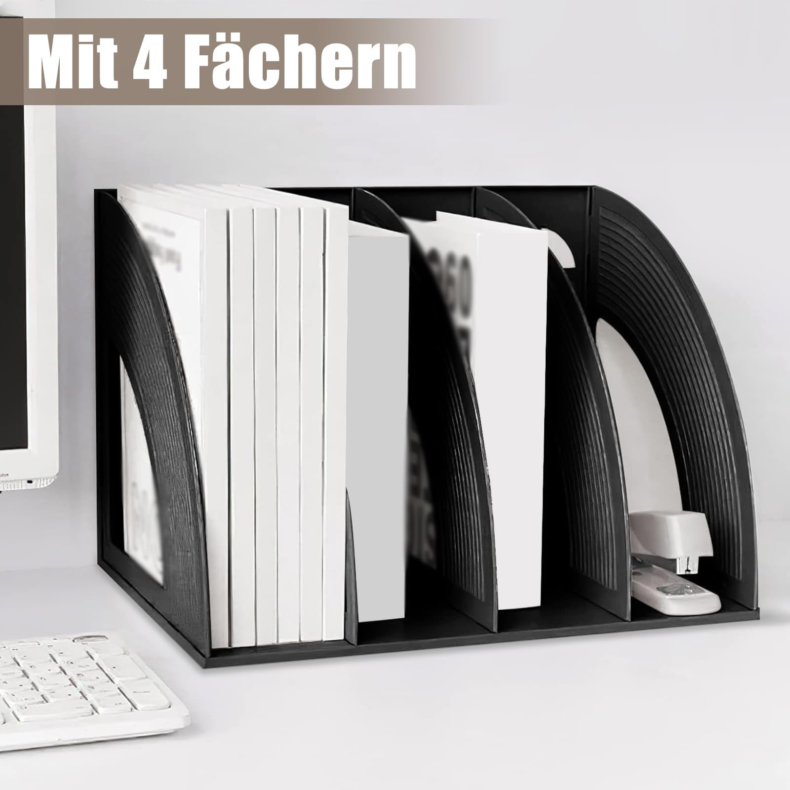 Archivador de Revistas 4 Compartimentos Vertical Plegable Negro