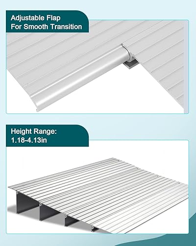 Miniatura 5 de SCITOO Rampa de umbral de aluminio de 4 pulgadas de altura para puertas, capacidad de carga de 800 libras, rampas ajustables para sillas de ruedas,