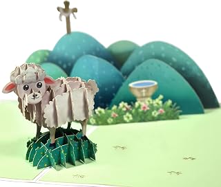 GREETING ART Baptism Pop Up Card,3D Sheep Card,Religious Cards,Praying Birthday Card for Sympathy,Recovery,Easter, Get Well Soon,Baptism, Holy Communion, Confirmation, Christening