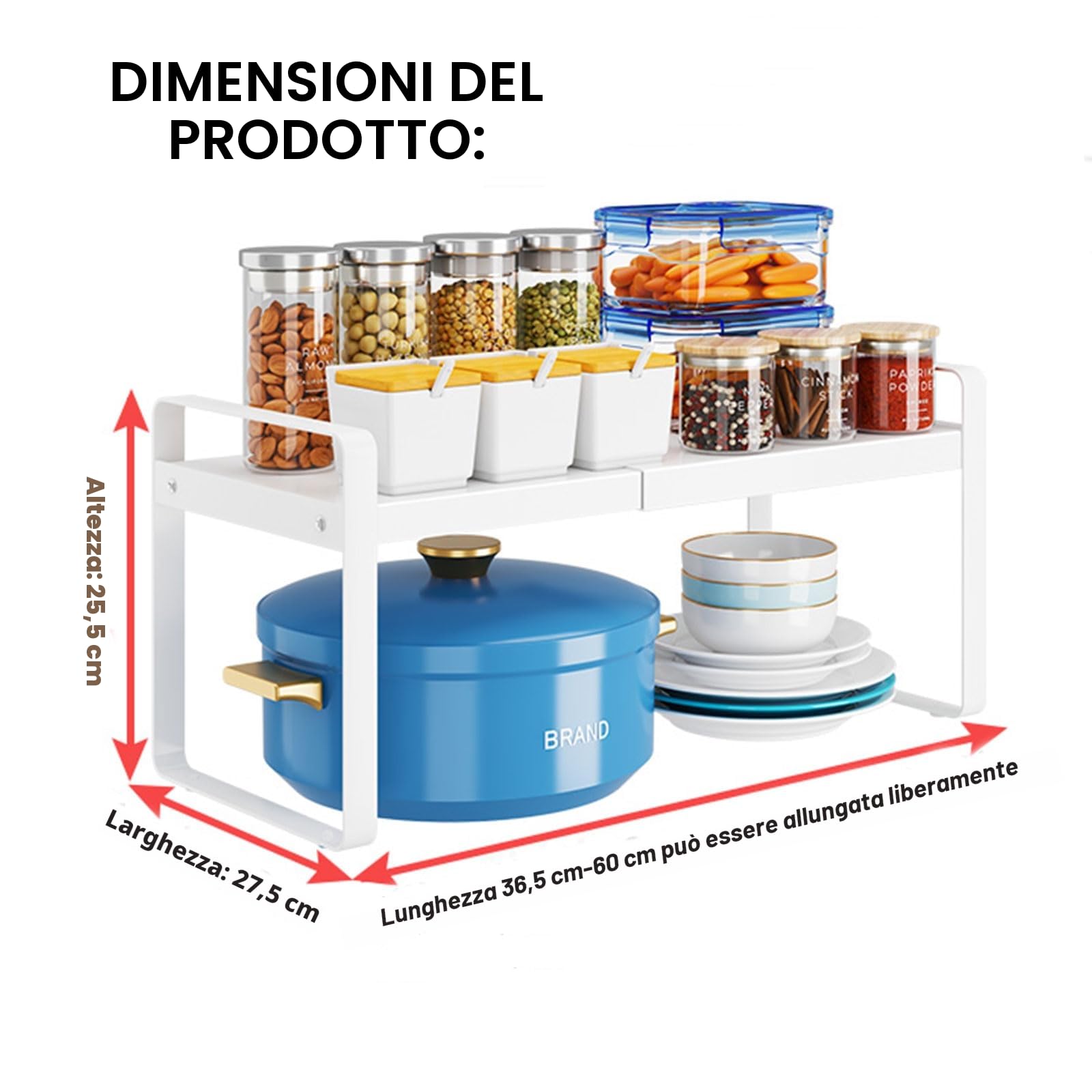 devesanter Mensola telescopica per armadio espandibile, ripiano per armadio espandibile, portaspezie espandibile, ripiano da cucina organizer per armadio da cucina e piani di lavoro, banconi, dispensa