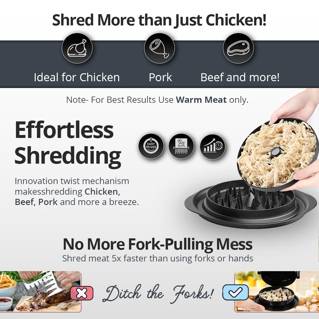 Chicken Shredder Tool Twist Manual Meat Shredder for Chicken, Beef, Pork with Cleaning Brush & Tongs, Strong Anti-Slip Base, BPA Free, Dishwasher Safe | Kitchen Gadgets Best Sellers 2025