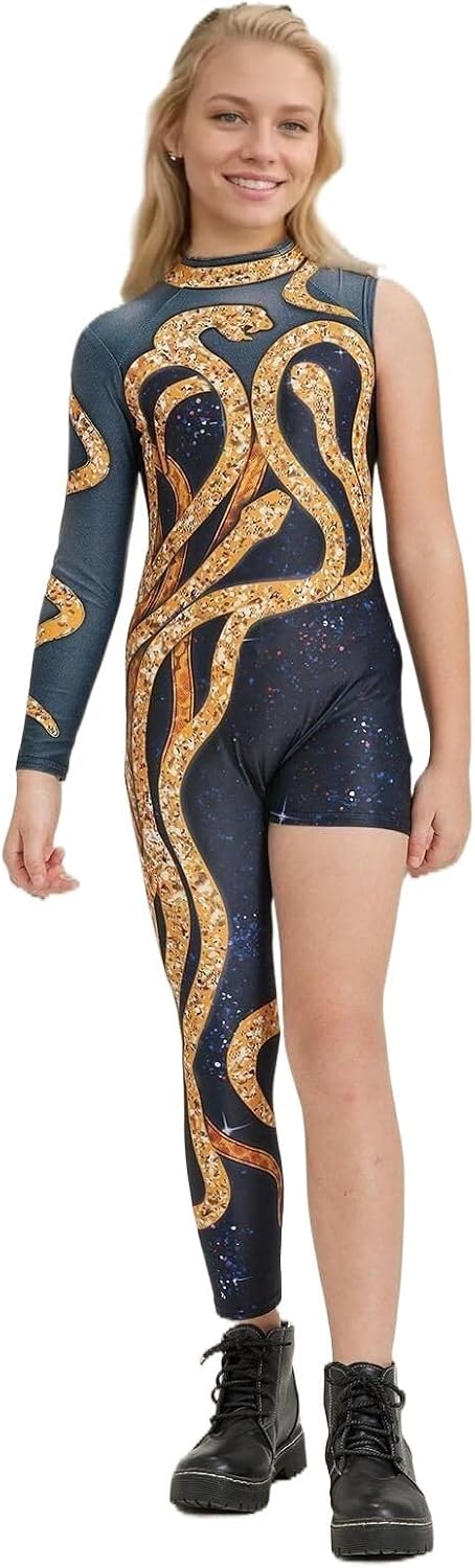 Girls Gold Snake Costume Concert Bodysuit Birthday Party Cosplay Outfit