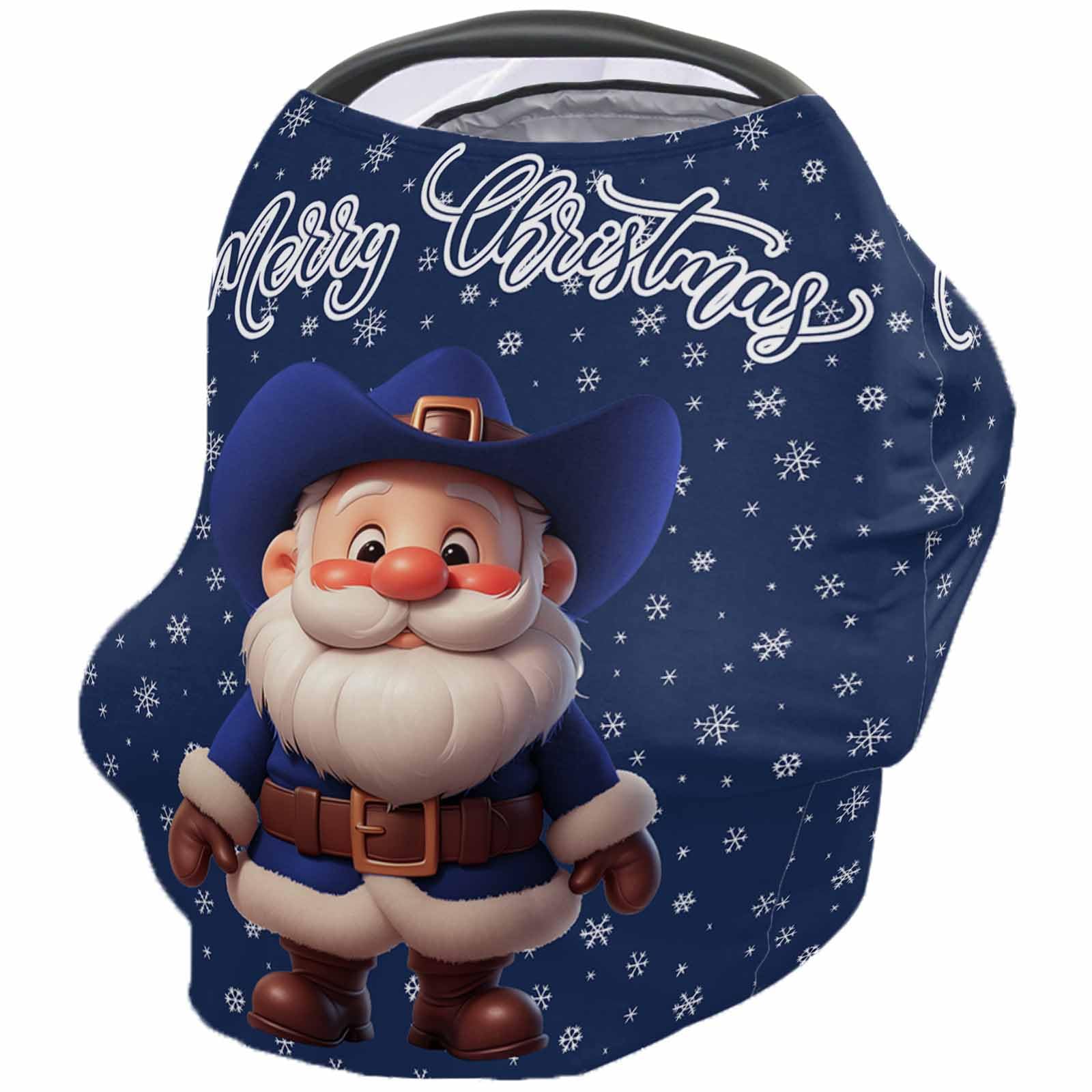 Nursing Cover for Breastfeeding Scarf, Navy Blue Cute Santa Claus Merry Christmas Snow Baby Car Covers Super Soft Multi Use for Canopy Shopping Cart Cover Blanket Stroller Cover