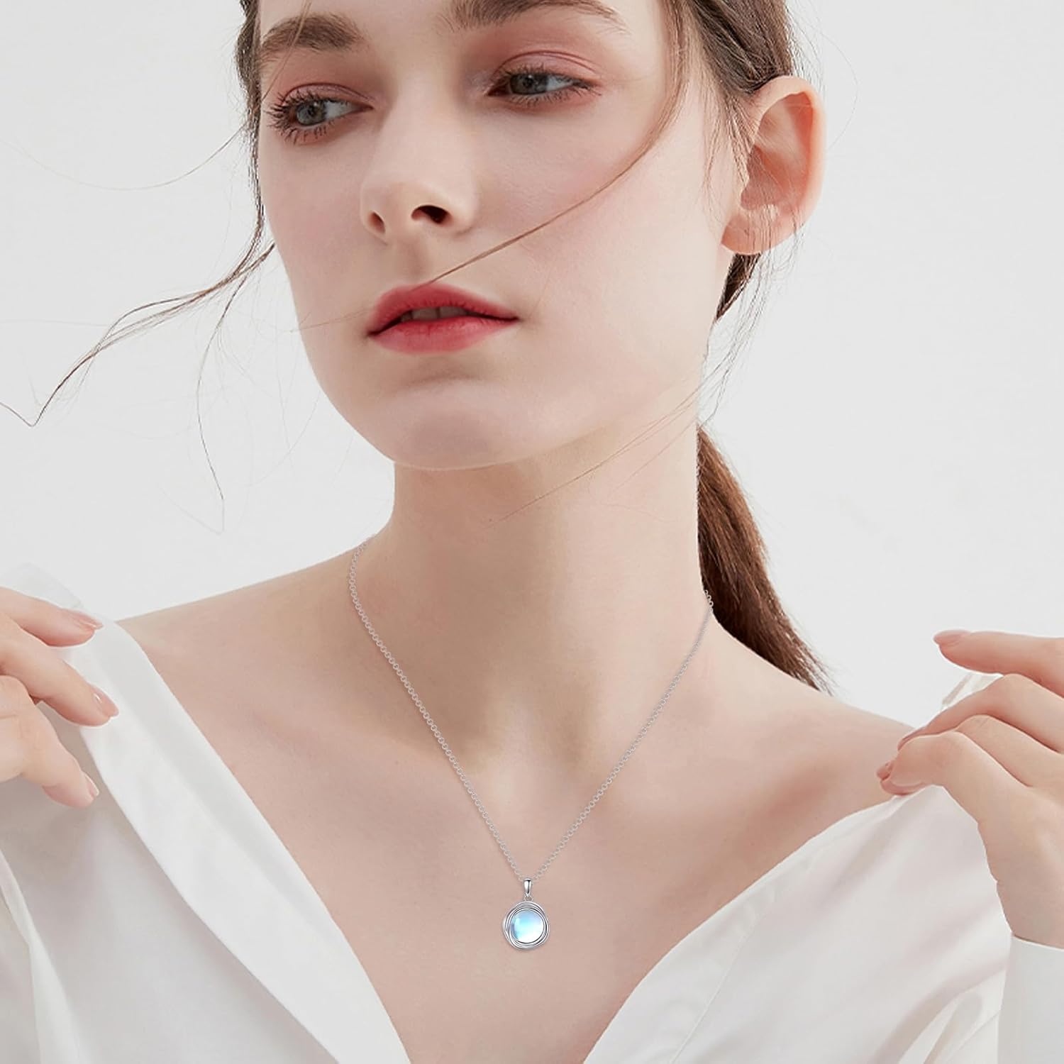 POPLYKE Pearl Moonstone Opal Black Pearl Necklaces for Women 925 Sterling Silver Single Pearl Necklace 8mm Pearl Gemstone Jewelry for Mom Wife - Image 5