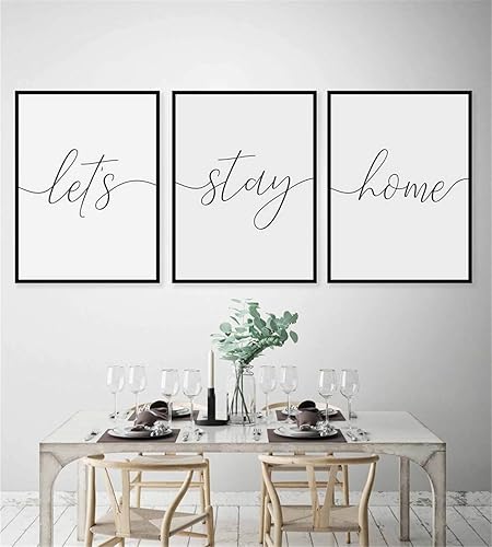 NATVVA Lienzo minimalista grande 3 piezas Let's Stay Home Poster motivacional arte de pared pintura familiar cita fotos regalos para oficina