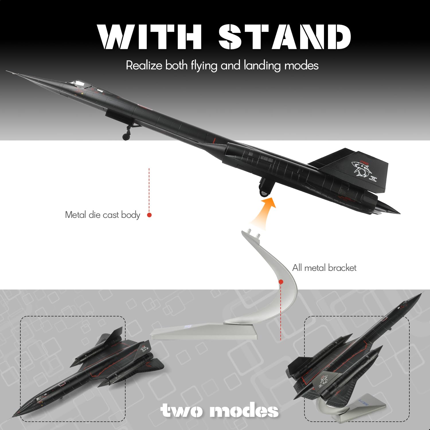 1:72 Scale SR-71 Blackbird Aircraft Model Lockheed Strategic Reconnaissance Aircraft USAF 17960 SharkⅡ Miniature Military Metal Diecast Airplane Model Kit for Adult Collection o