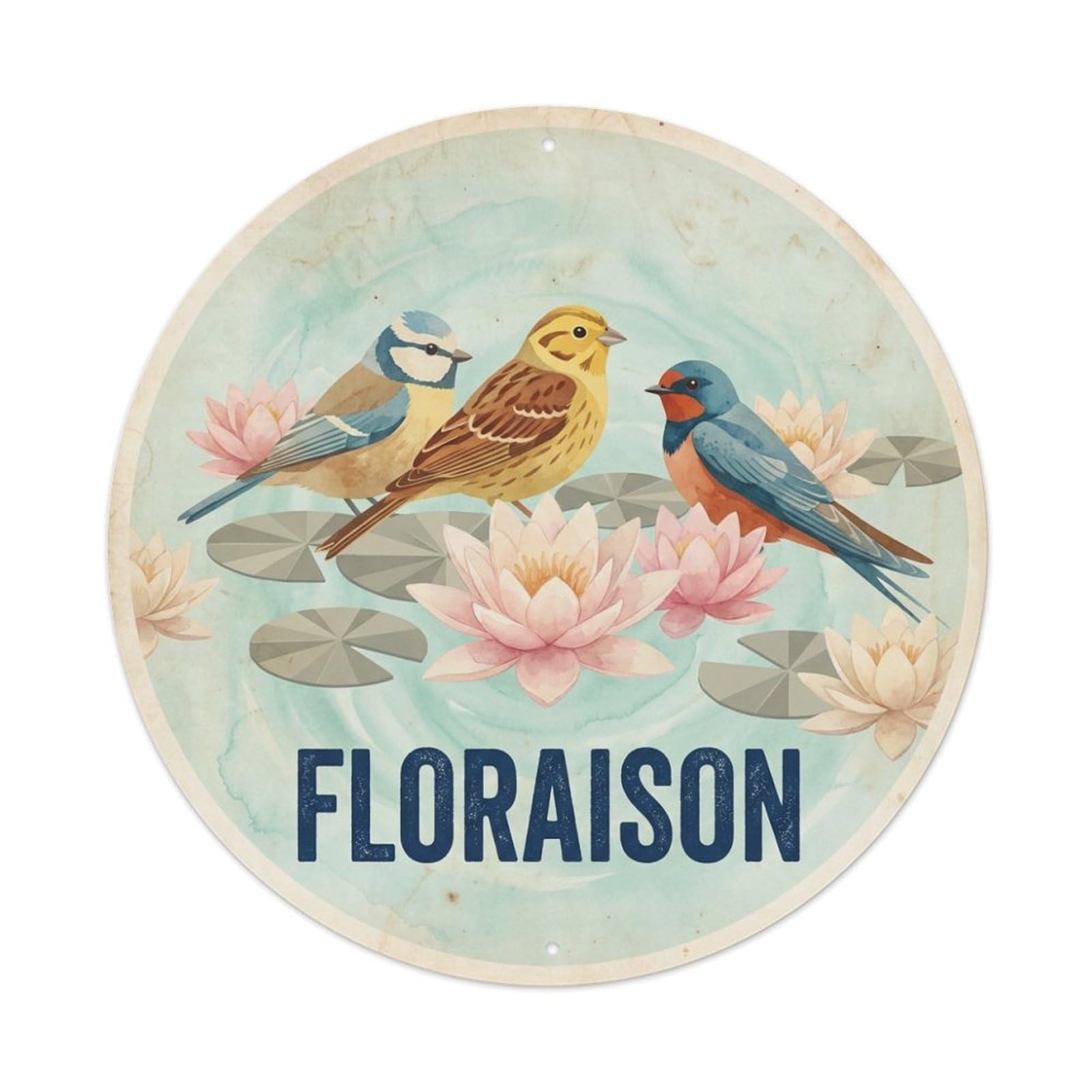 Water Lily Soft Watercolor Bird Slogan Floraison Metal Tin Sign