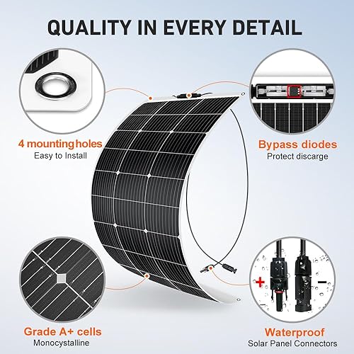Miniatura 6 de DOKIO Panel solar flexible de 4 x 100 W (400 W) semi-flexible flexible flexible 12 V monocristalino fuera de la red para RV, barco, cabaña,