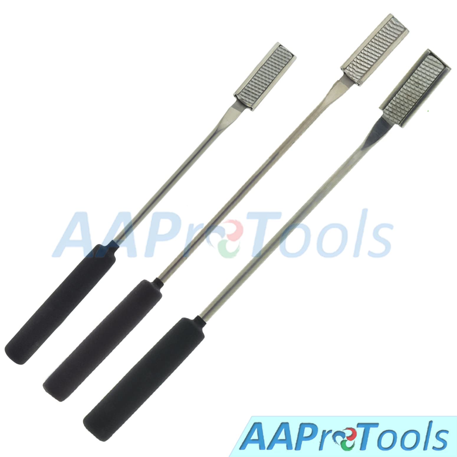 AAProTools Set of 3 Equine Dental Float Rasps Straight Down Up Angled Head Black Silicone Handle Farrier Tools