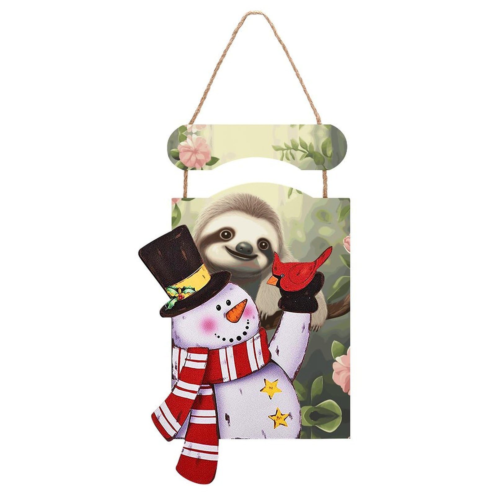 Cute Baby Sloth Snowman Sign Wooden Hanging Door Sign Christmas Door Decor Christmas Snowman Wooden Hanging Sign Wall Art for Indoor Outdoor Porch Wall