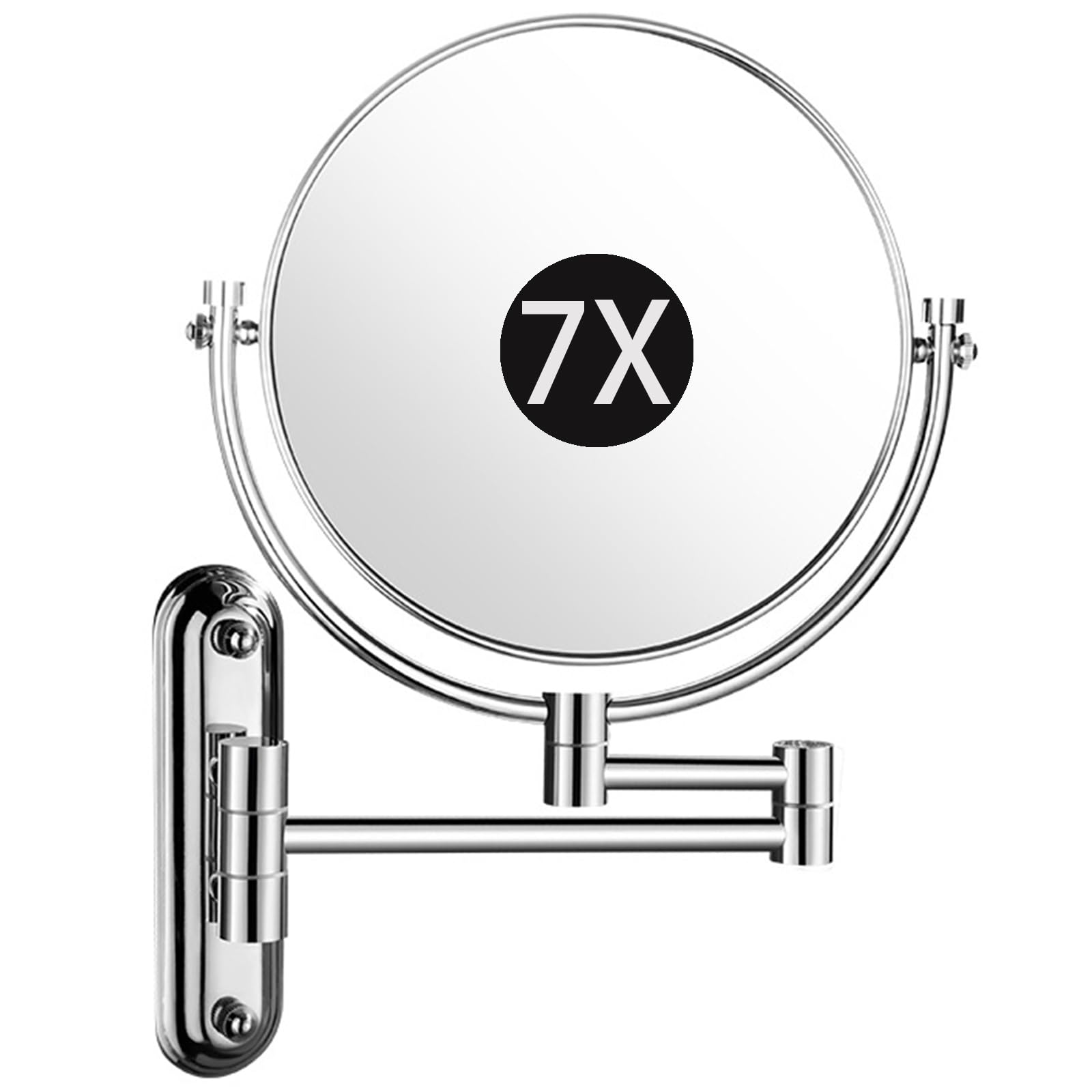 SXFSDOU 8" Wall Mounted Makeup Mirror with Magnification, Chrome Finished Double Sided Magnifying Mirror, Extendable Shaving Vanity for Bathroom,7X