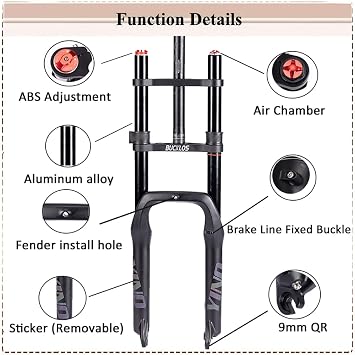 BUCKLOS 20 x 4.0 inch Fat Tire MTB Air Double Crown Suspension Fork & Bike Shock Pump for Front Air Suspension Fork Rear Shocks Bicycle Tire Pump