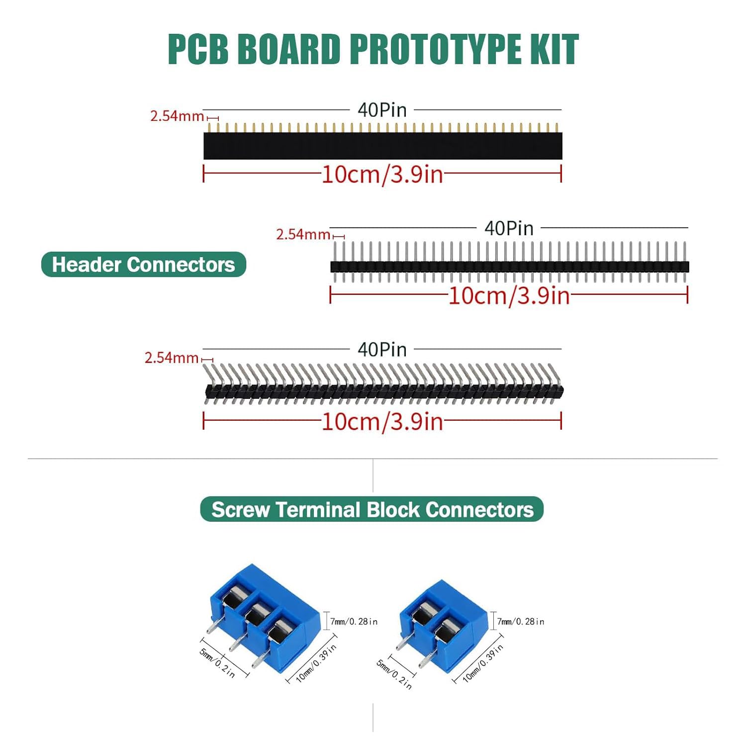 GTIWUNG Kit di Schede PCB, include 22 Pezzi Schede Prototipo a Doppia Faccia Universali 2*8/3*7/4*6/5*7/6*8/7*9CM, 30 Pezzi Connettori Maschio/Femmina, 8 Pezzi 2/3 Pin Terminale a Vite Morsetti a Vite