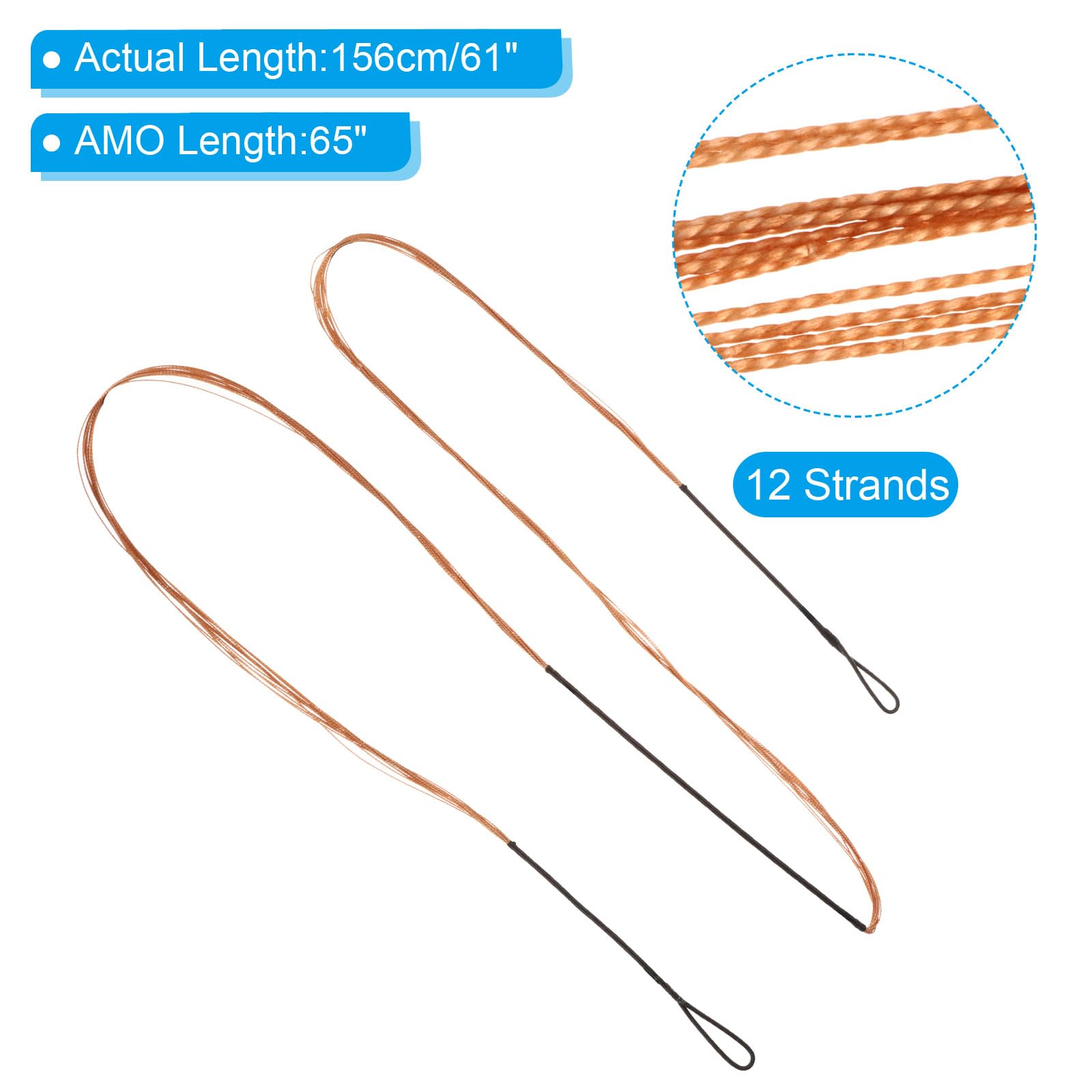 PATIKIL Bow String Replacement,12 Strands Recurve Bowstring with Nock Point for AMO 65" Traditional Bow, Black and Orange - Image 2
