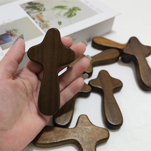 Miniatura 4 de EAEDMY 5 cruces grandes de bolsillo de mano, pequeña cruz de madera de pino portátil, cruz de oración de Jesús para ocasiones religiosas o comunión,