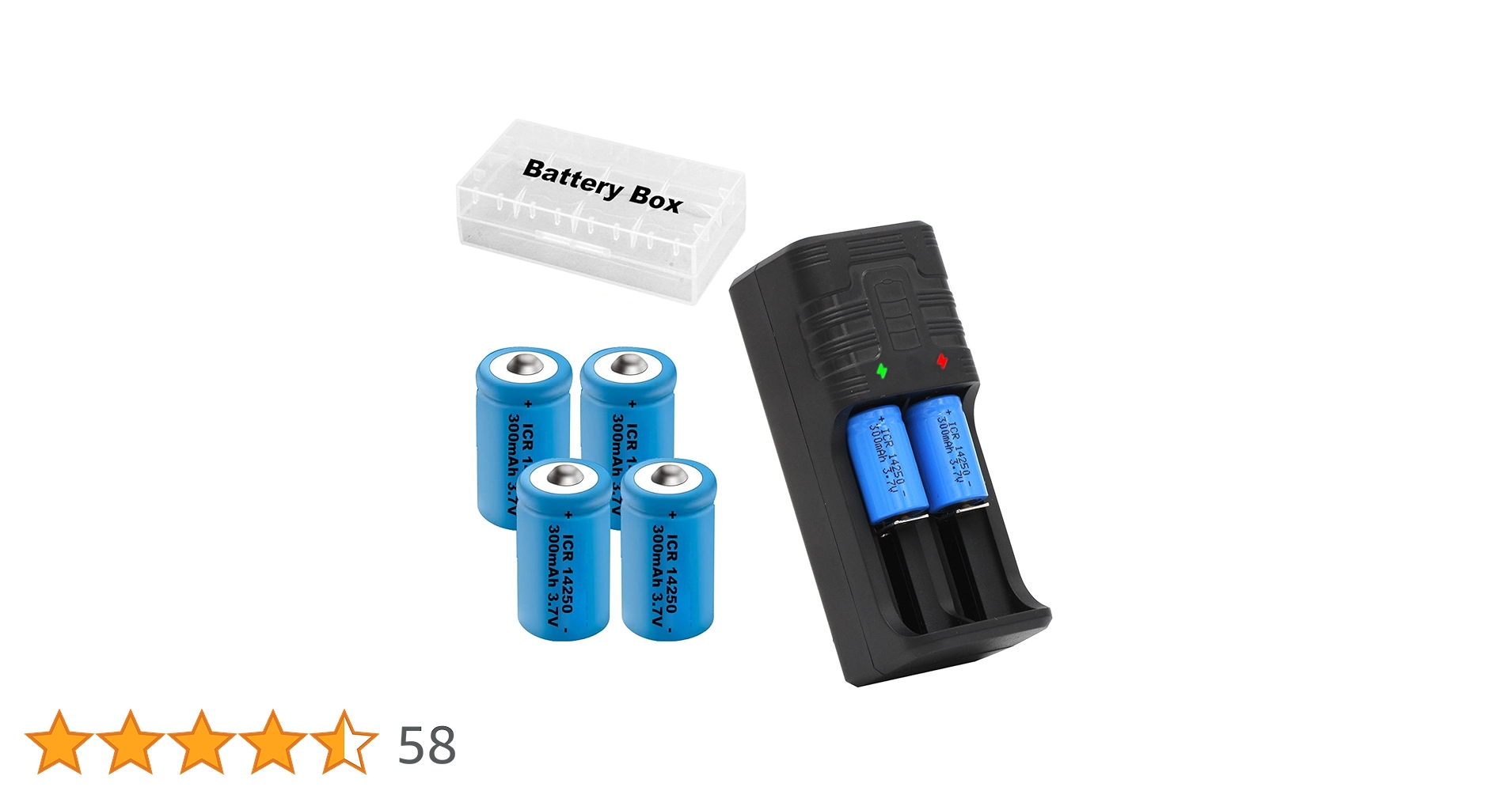 14250 Battery Charger with 4X 300mah 14250 Battery, 4 Pack
