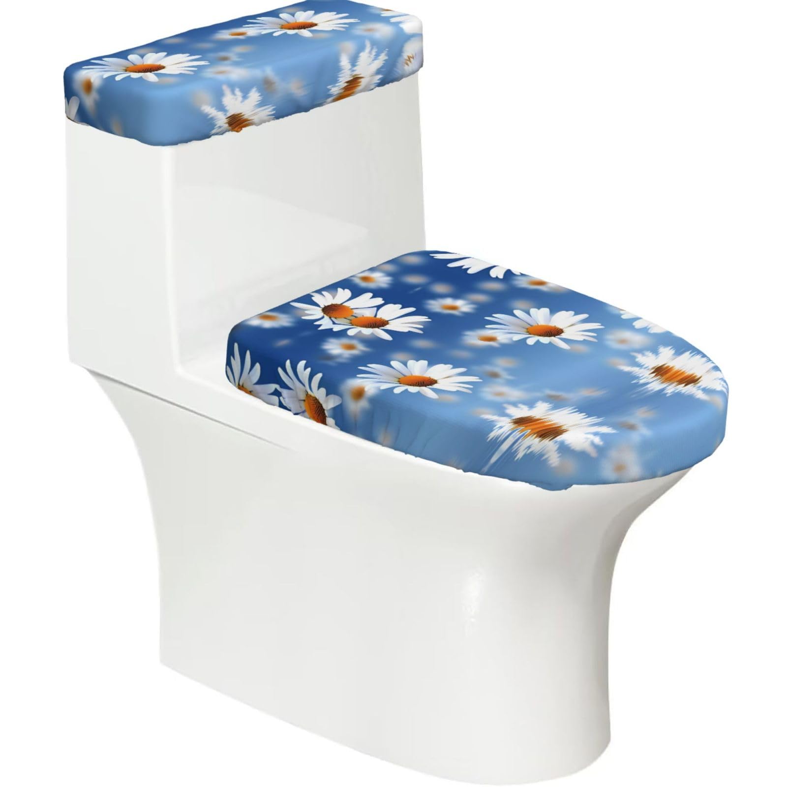 Mrowyc Black White Daisy Printed Toilet Seat Set - Set Of 2 - Universal Toilet Seat Cover - Housewarming Birthday Christmas Gift