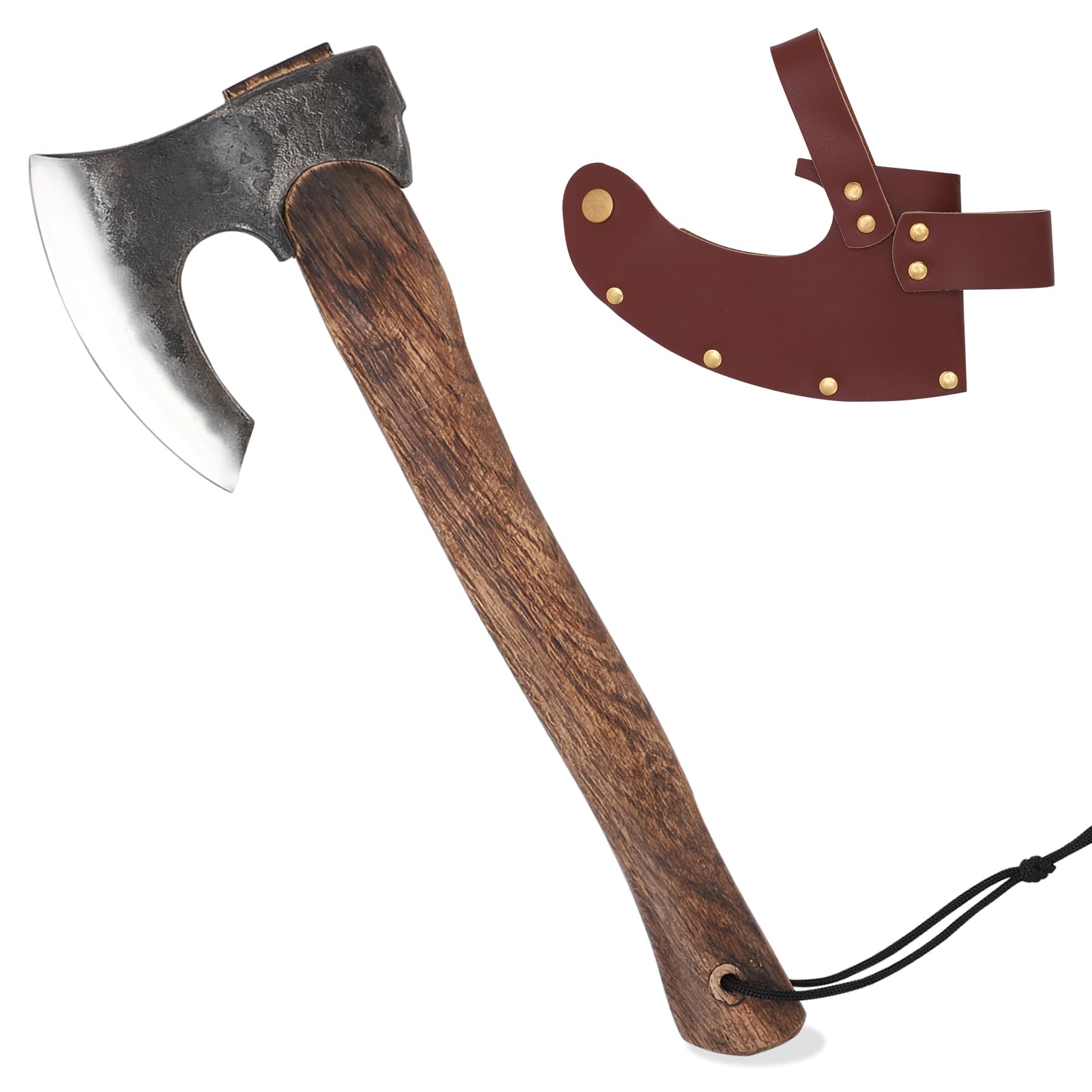 Hacha vikinga, hecha a mano, caza, hacha de camping, hacha outdoor, hacha nórdica de supervivencia para camping, hacha bushcraft para aventuras outdoor Acero al carbono 1095, mango de palisandro, idea