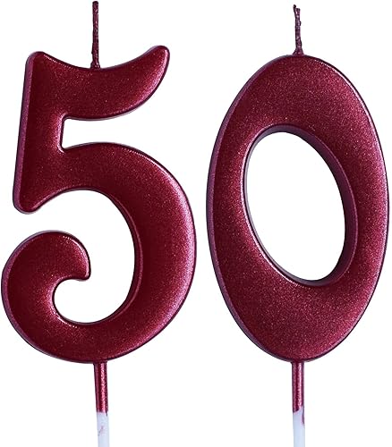 Vela roja de 50 cumpleaños número 50 años de antigüedad velas pastel Topper decoración de fiesta de mujer o hombre suministros