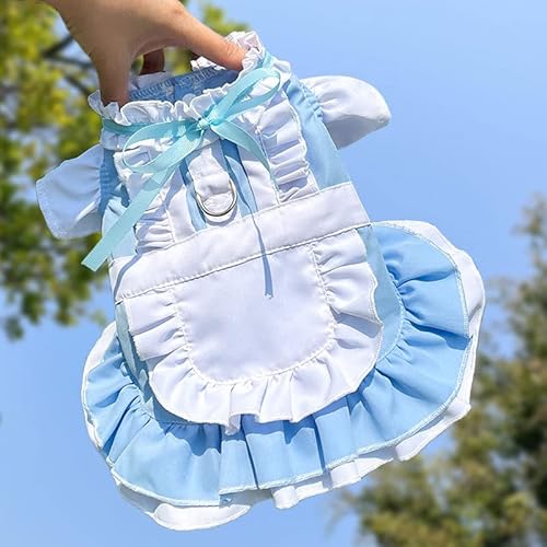 WEILFYONK ペットのスカート犬の服ペットのドレス犬の王女のスカート豪華でおしゃれでかわいい王女の結婚式祝賀パーティー小型犬のプレゼント胸貼り式散歩ハーネス引張り防止ロープ引張り防止ロープ引張りペットの服簡単着脱 (ブルー, L)