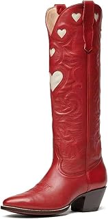 Alsoloveu Embroidery Cowboy Boot Women Heart Pattern Knee High Cowgirl Boot