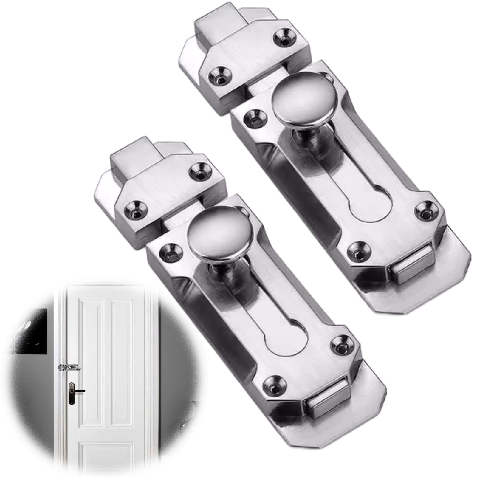 Door Bolts for Internal Doors 3 Inch Bedroom Door Lock & Patlock for Patio Doors 2 Pack Polished Chrome Gate Latch