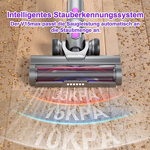 Vistefly V15 Max Akku Staubsauger mit Touchscreen 33000Pa, 500W Staubsauger Kabellos 8 in 1 Kabelloser Staubsauger Staub Automatisch Erkennen 60 Minuten Laufzeit für Tierhaare Hartböden Teppich – Bild 7