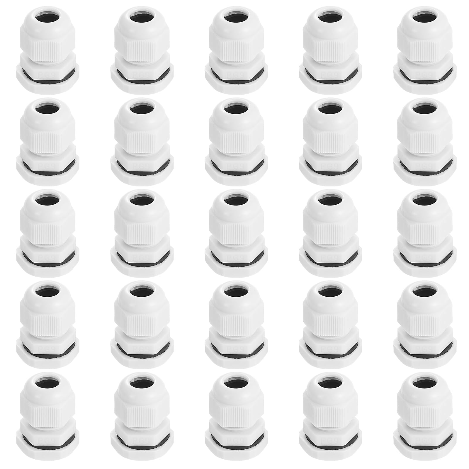 25 pezzi PG9 passacavi impermeabili, regolabili, chiusura impermeabile, raccordo nylon con dado di bloccaggio, colore bianco