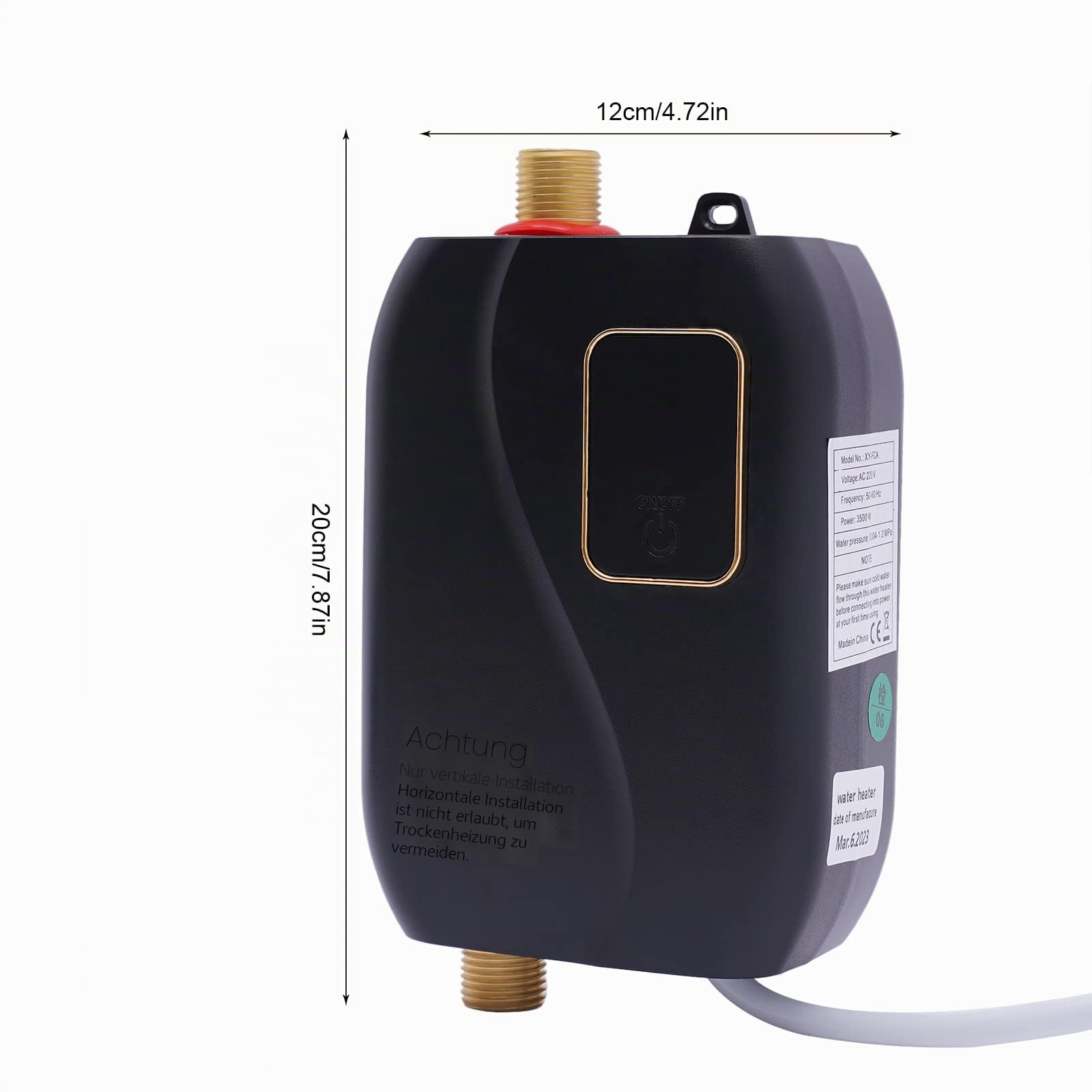 Mini Klein Durchlauferhitzer Elektronisch Tankless Water Heater Elektrischer Universal Kompakt Aus Edelstahl Elektro Warmwasser Dusche Im Wasserhahn FüR DraußEn Outdoor KüChe Camping Schwarz