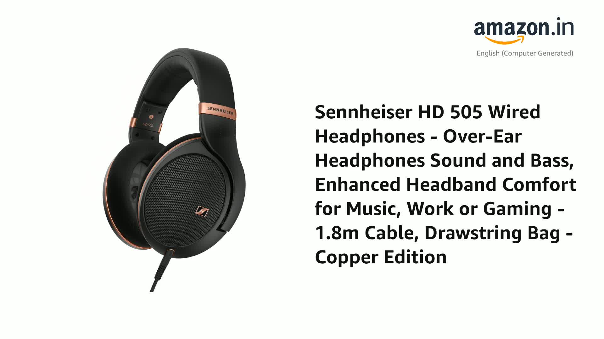 Sennheiser HD 505 Open‑Back Hi-Res Audiophile Headphones, Angled