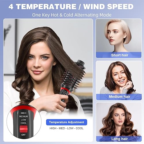 Miniatura 6 de Cepillo secador de pelo, más 2.0 profesional 4 en 1 cepillo secador de pelo de un solo paso, cepillo secador de pelo de titanio iónico negativo de