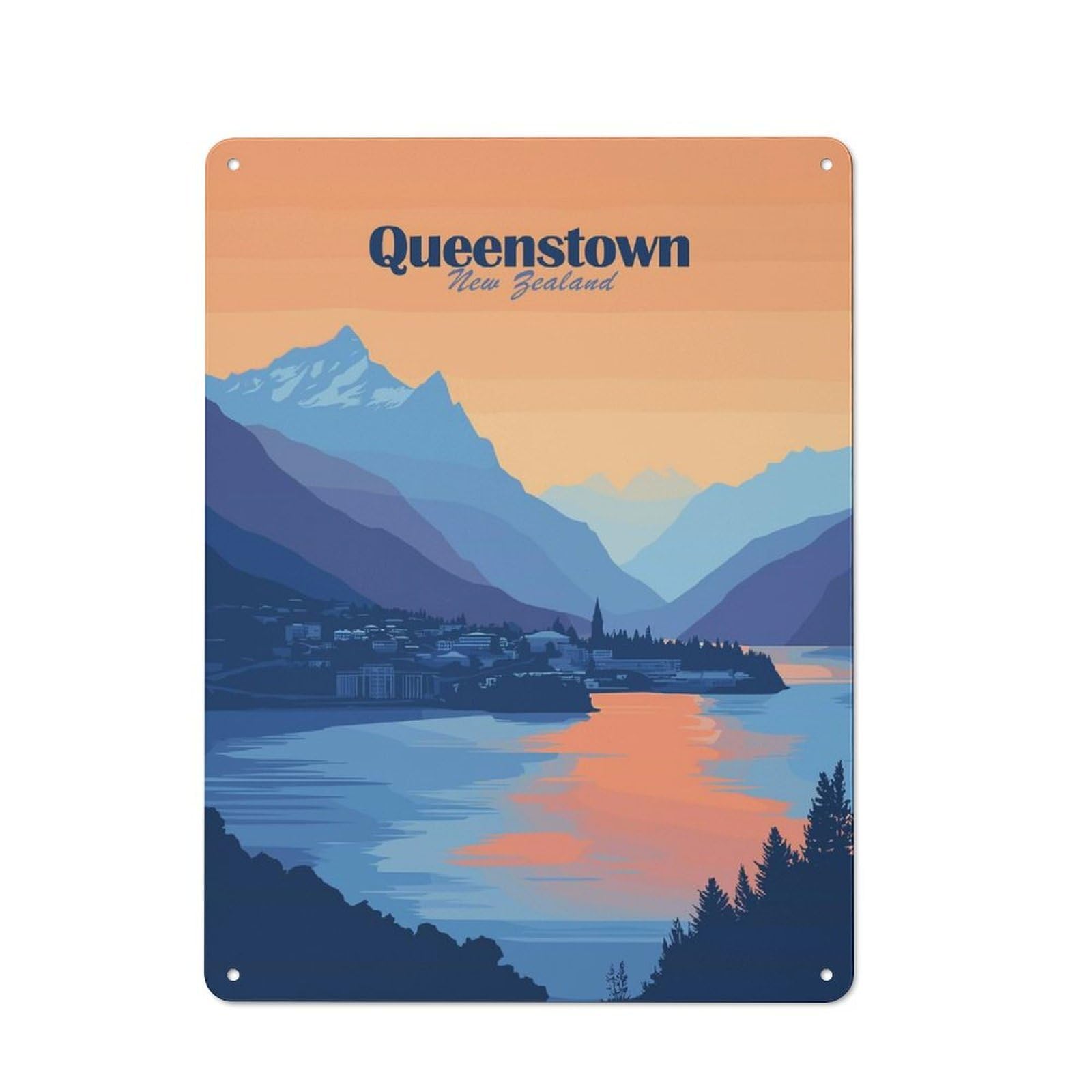 Junmoney Style-18 Queenstown, New Zealand(2) Retro Metal Wall Decor 40X30cm, Tin Wall Sign For Coffee Bar, Small Shop Or Dining Room